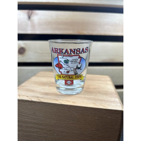 Arkansas The Natural State Souvenir Shot Glass 2.5” Clear with map design - Picture 2 of 5